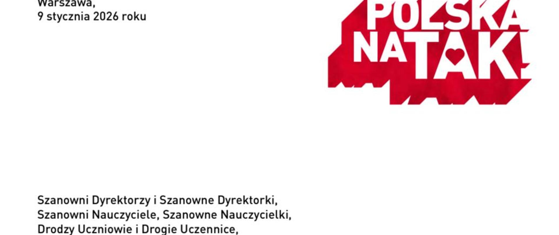 Tekst podziękowania na białym tle z logo Polska na tak z 9.01.2026