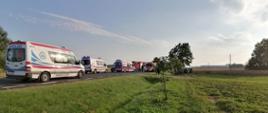 Na zdjęciu widać 4 zespoły Ratownictwa Medycznego oraz zastępy z PSP oraz OSP