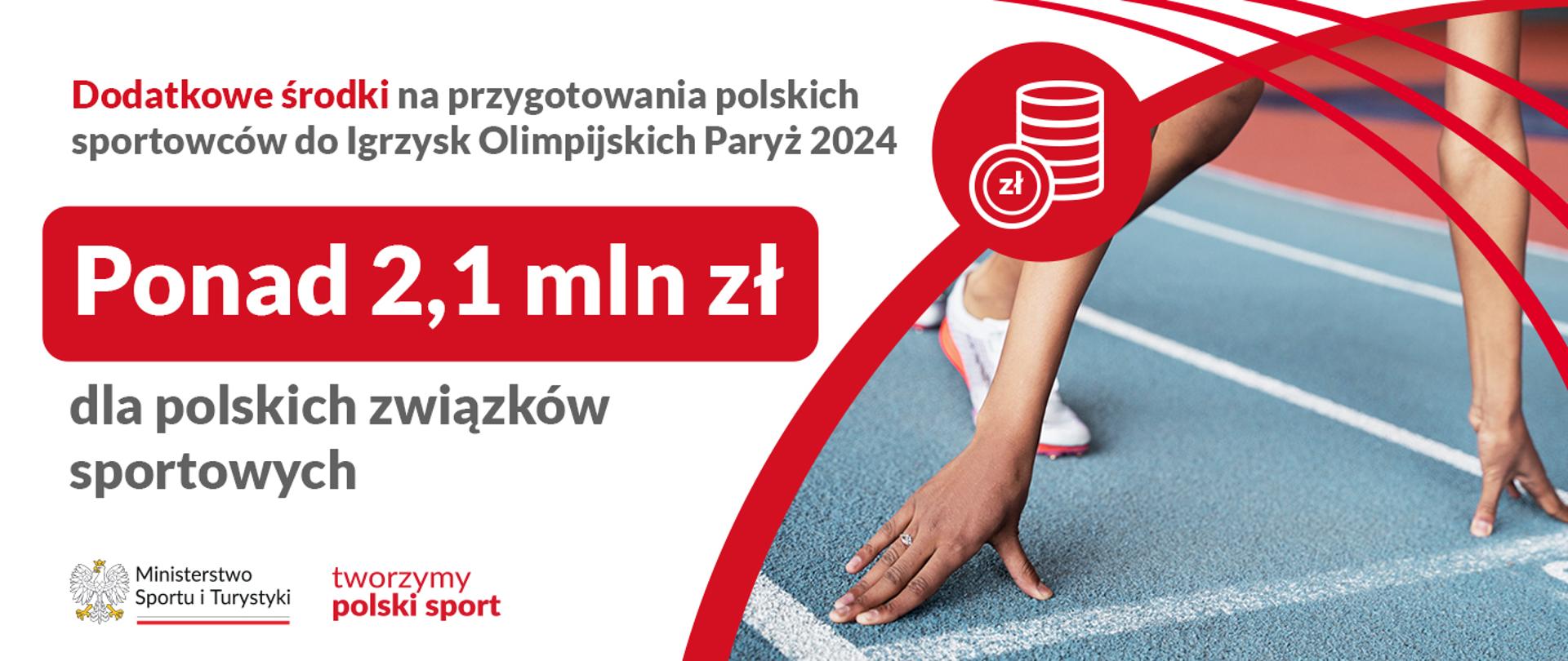 Grafika z widocznym kawałkiem bieżni, rękami i stopami sportowca gotowego do startu. Informacja o dodatkowym wsparciu.