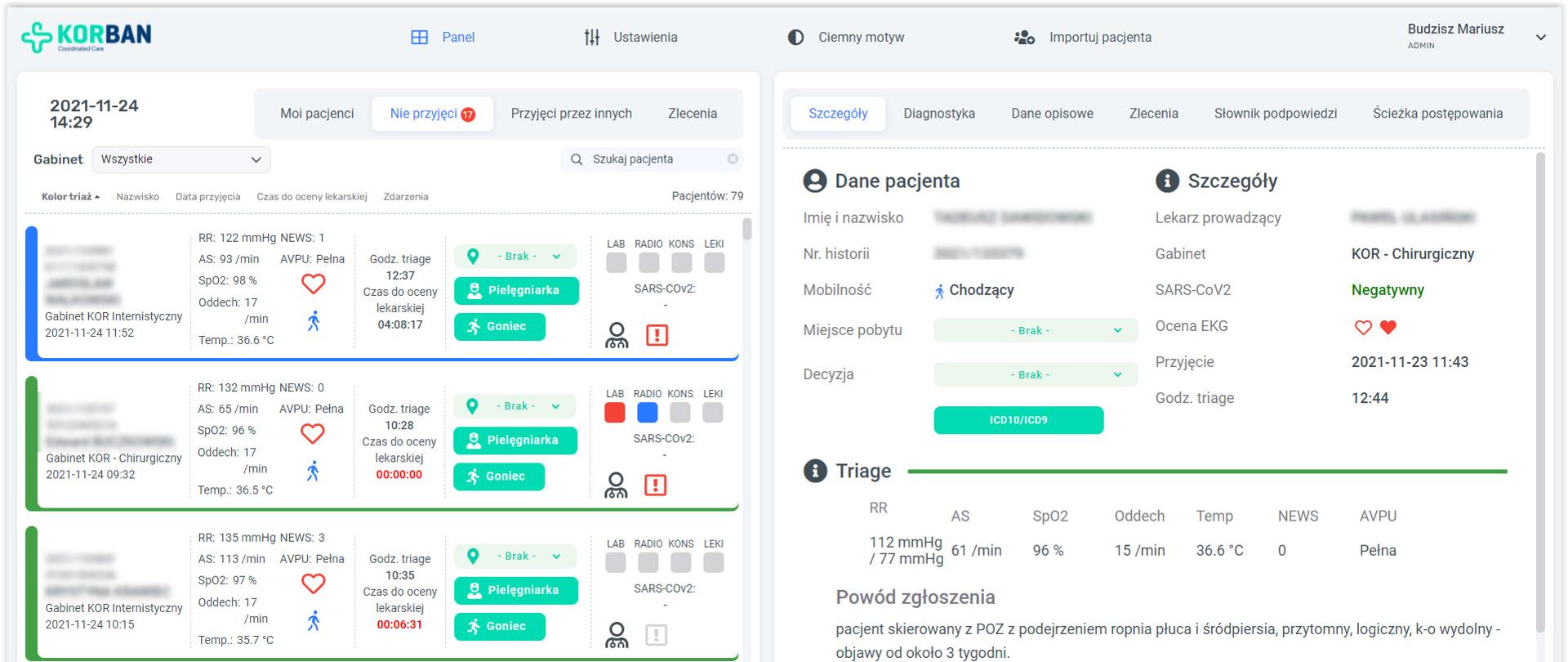 System wspierający organizacje pracy personelu i monitorujący parametry jakości pracy Szpitalnego Oddziału Ratunkowego