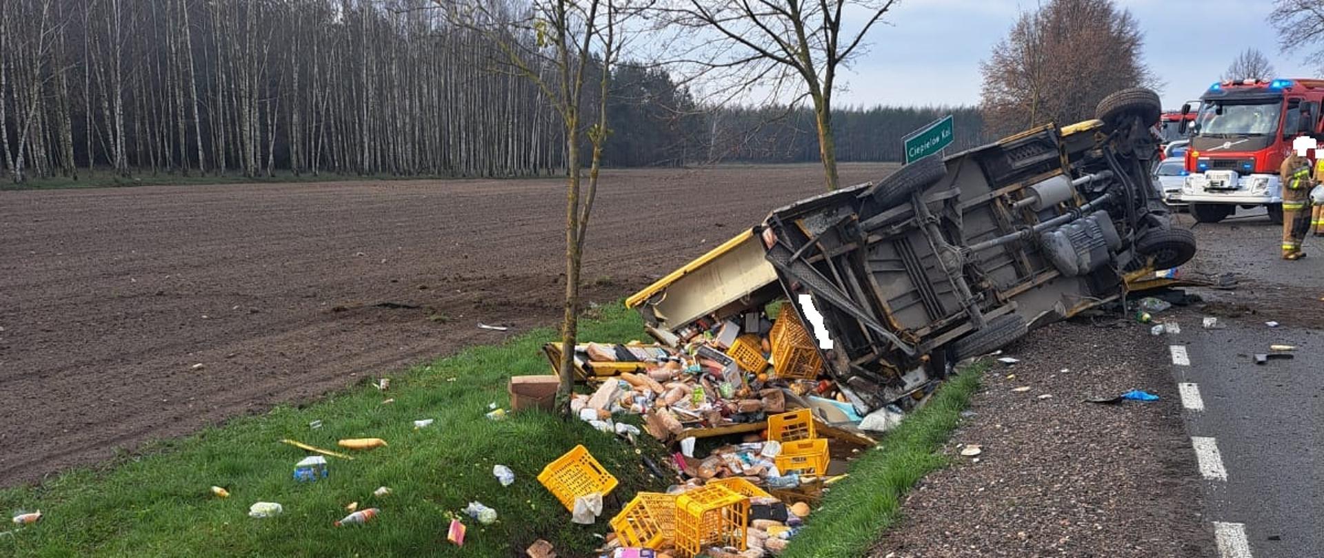 Wypadek Ciepielów Kolonia samochód w rowie
