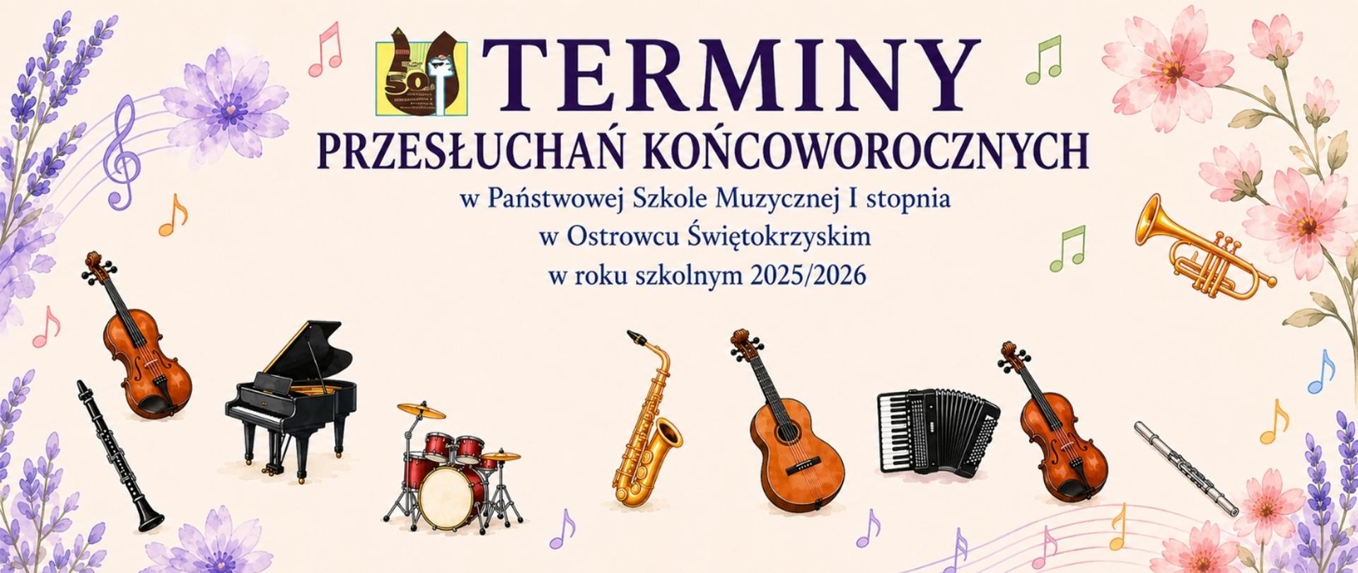 ikonki instrumentów z datami wykonywanych egzaminów