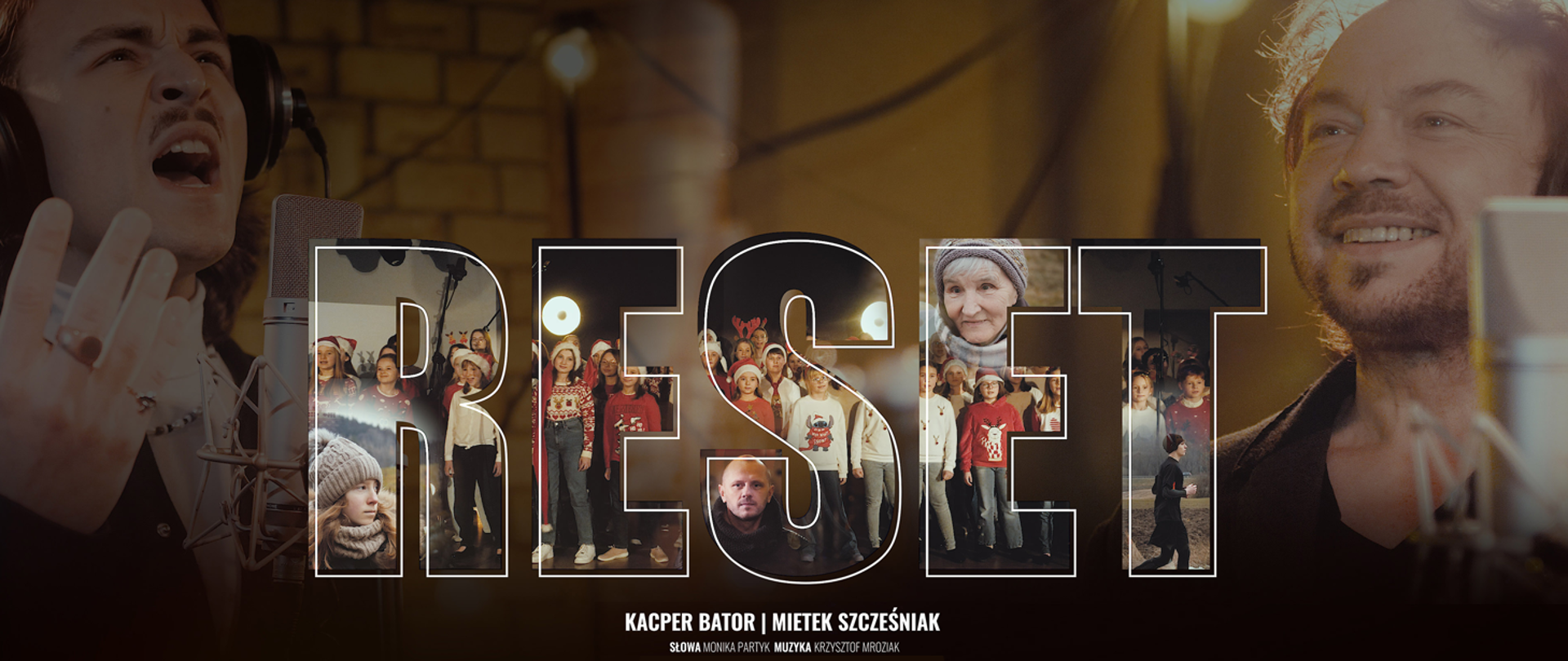 Zdjęcie będące okładką do nagrania utworu "Reset". W tle z lewej strony zdjęcie Kacpra Batora, z prawej zdjęcie Mietka Szcześniaka. Po środku na pierwszym planie duży napis "RESET", w którego literach kolaż kadrów z osobami występujących w nagraniu. Na dole na czarnym tle wymienieni autorzy, wykonawcy oraz twórcy utworu.
