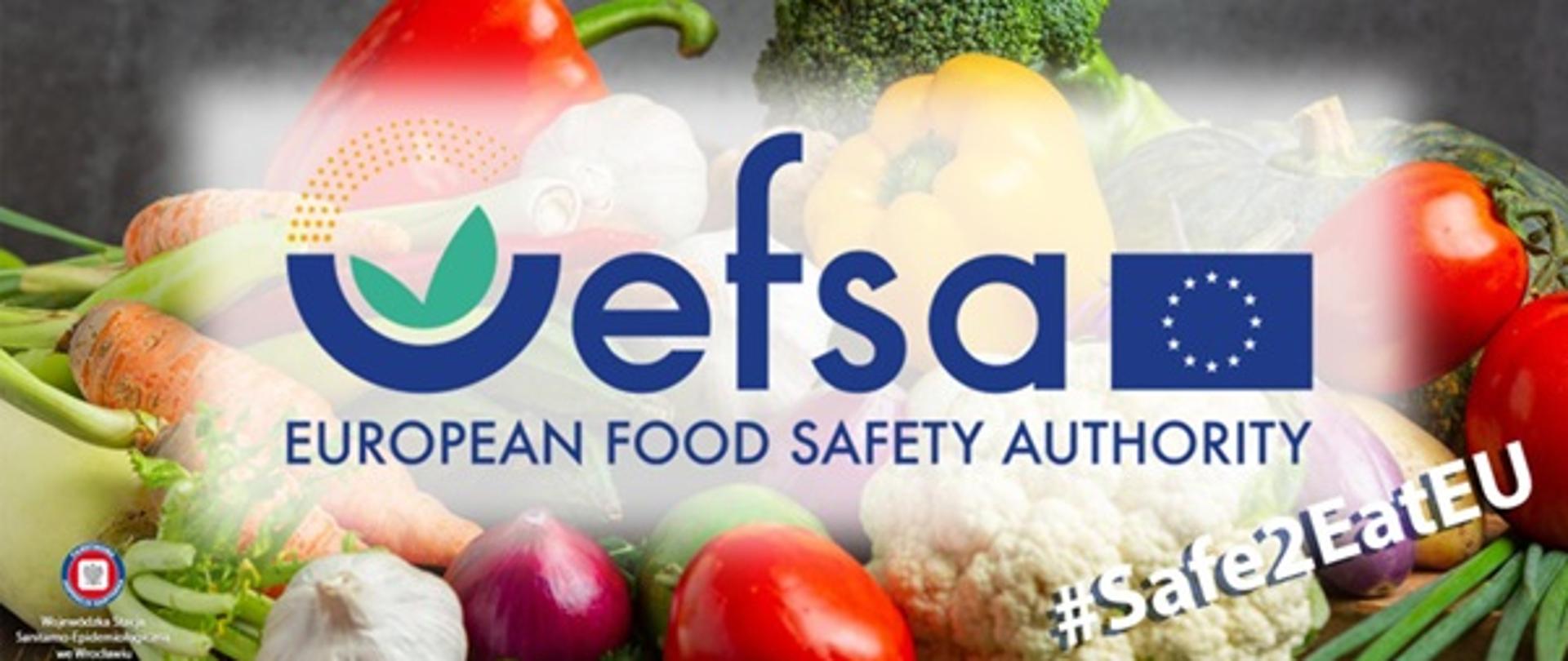 Zdjęcie przedstawia logo Europejskiego Urzędu ds. Bezpieczeństwa Żywności z dodanym hashtagiem Safe to Eat EU