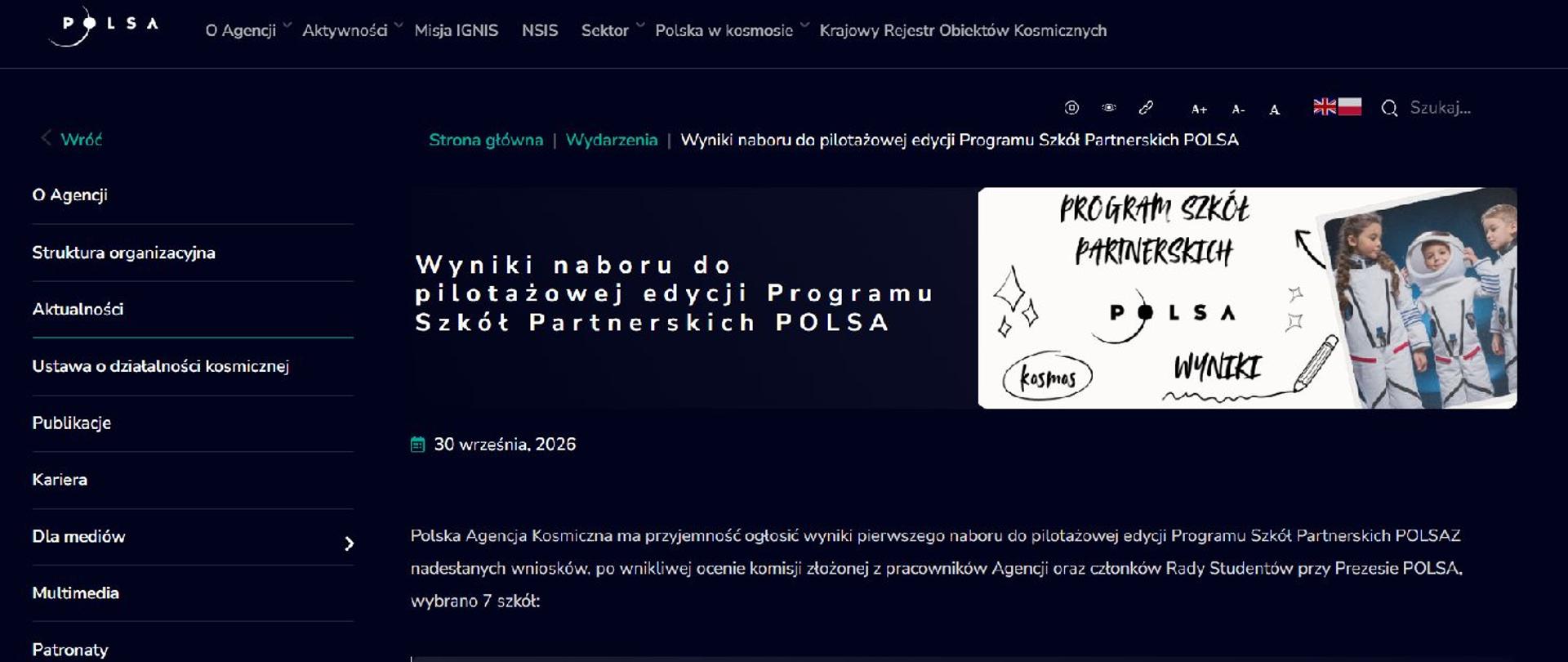 Wyniki naboru do programu POLSA