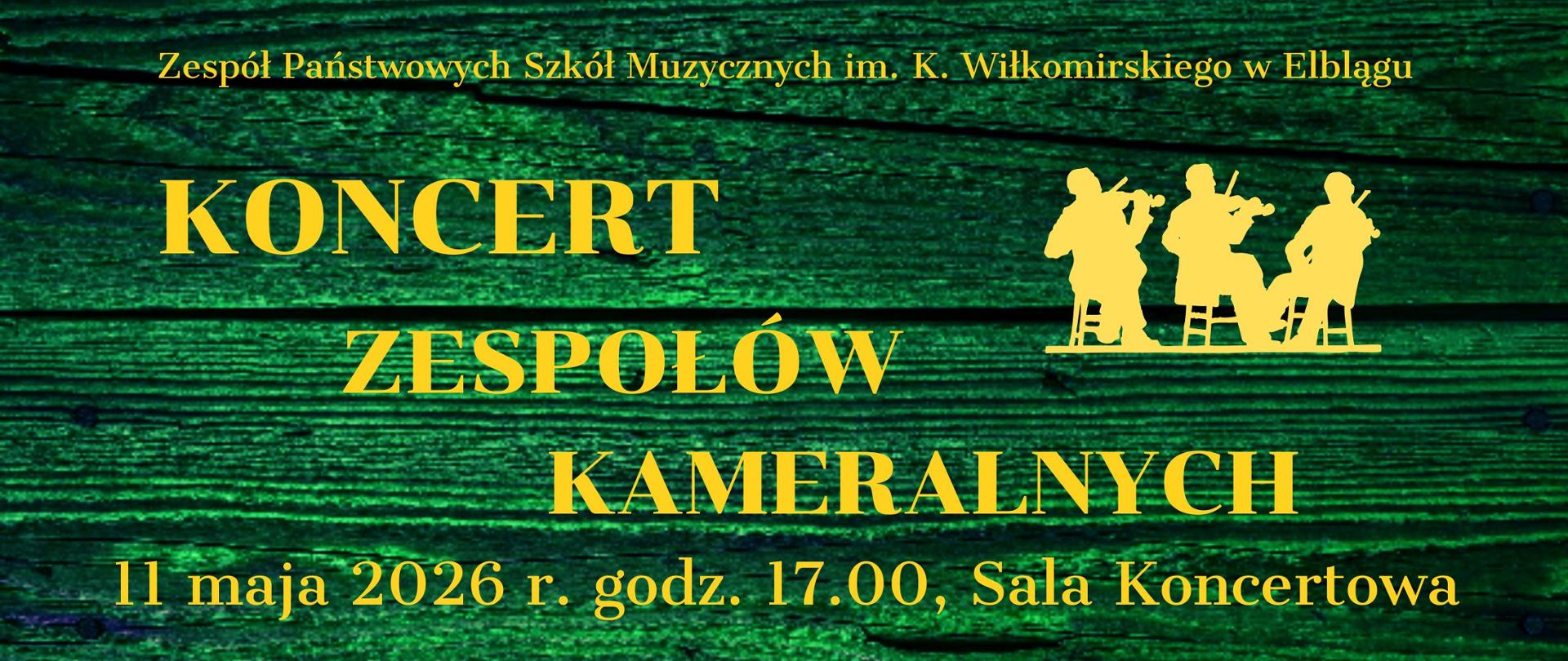 baner z dechą w tle z napisem Zespół Państwowych Szkół Muzycznych w Elblągu, zaprasza na koncert zespołów kameralnych, 11 maja 2026, godzina 17, sala koncertowa