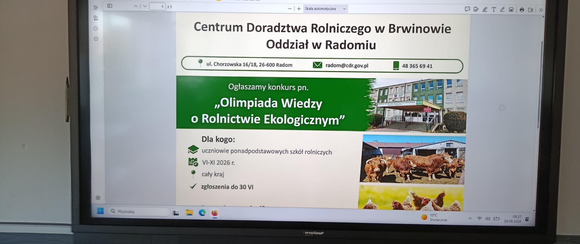 Etap szkolny Ogólnopolskiej Olimpiady Wiedzy o Rolnictwie Ekologicznym