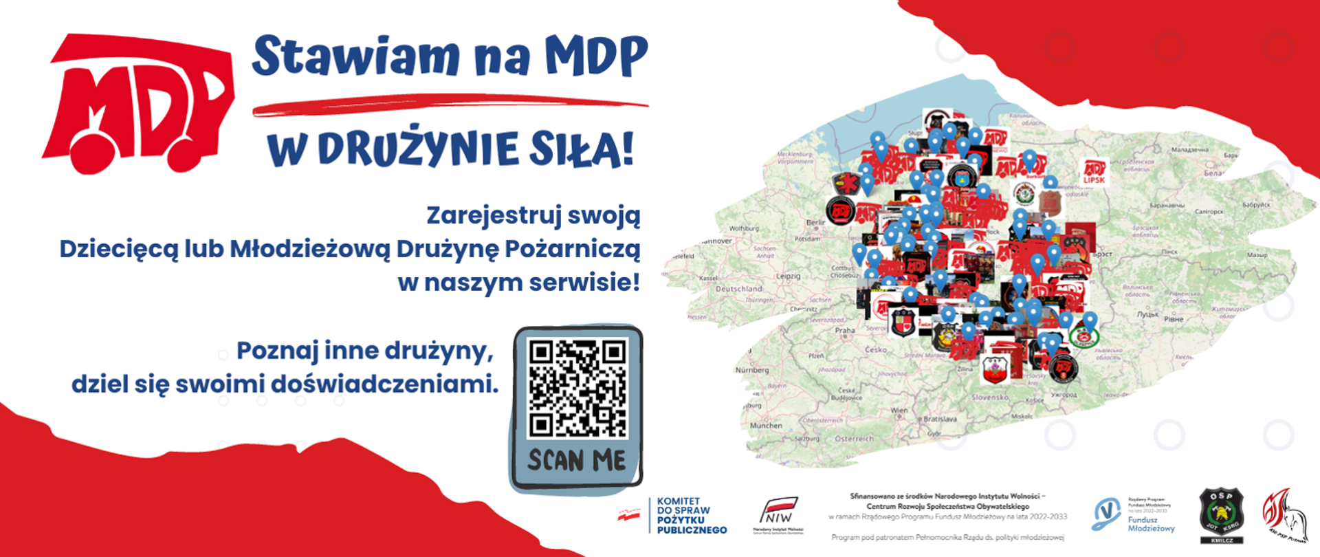 Grafika przedstawia logo projektu edukacyjnego oraz napisy i mapę z oznaczonymi miejscami w Polsce.