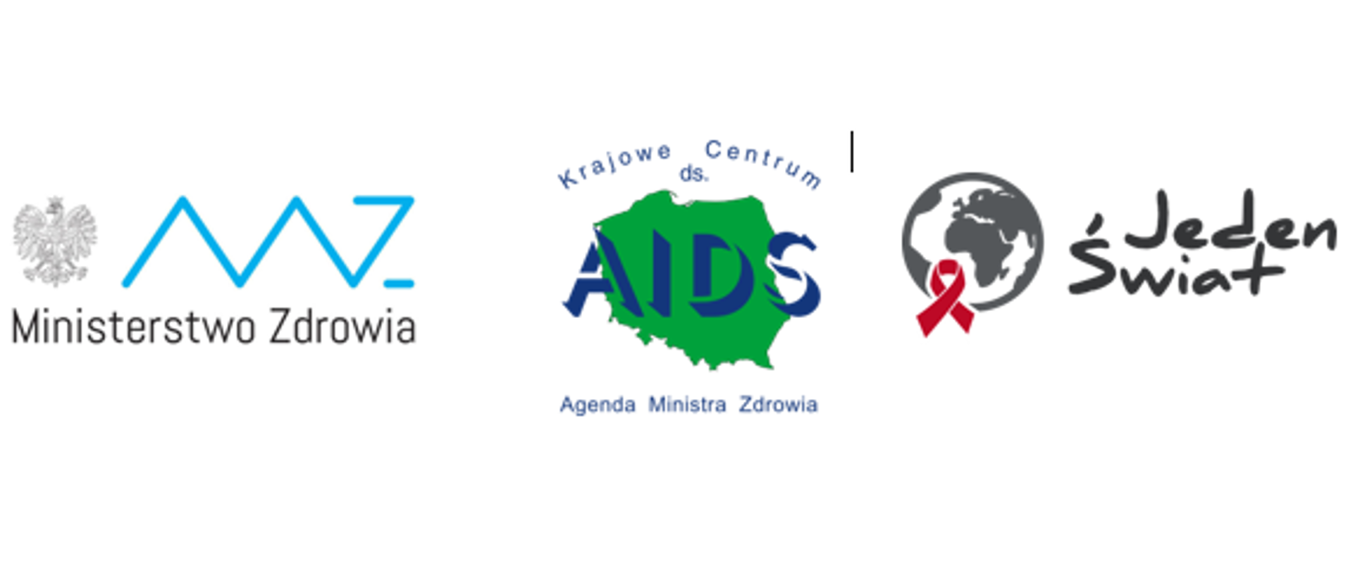 Loga: Ministerstwa Zdrowia, Krajowego Centrum ds. AIDS i Stowarzyszenia Jeden Świat