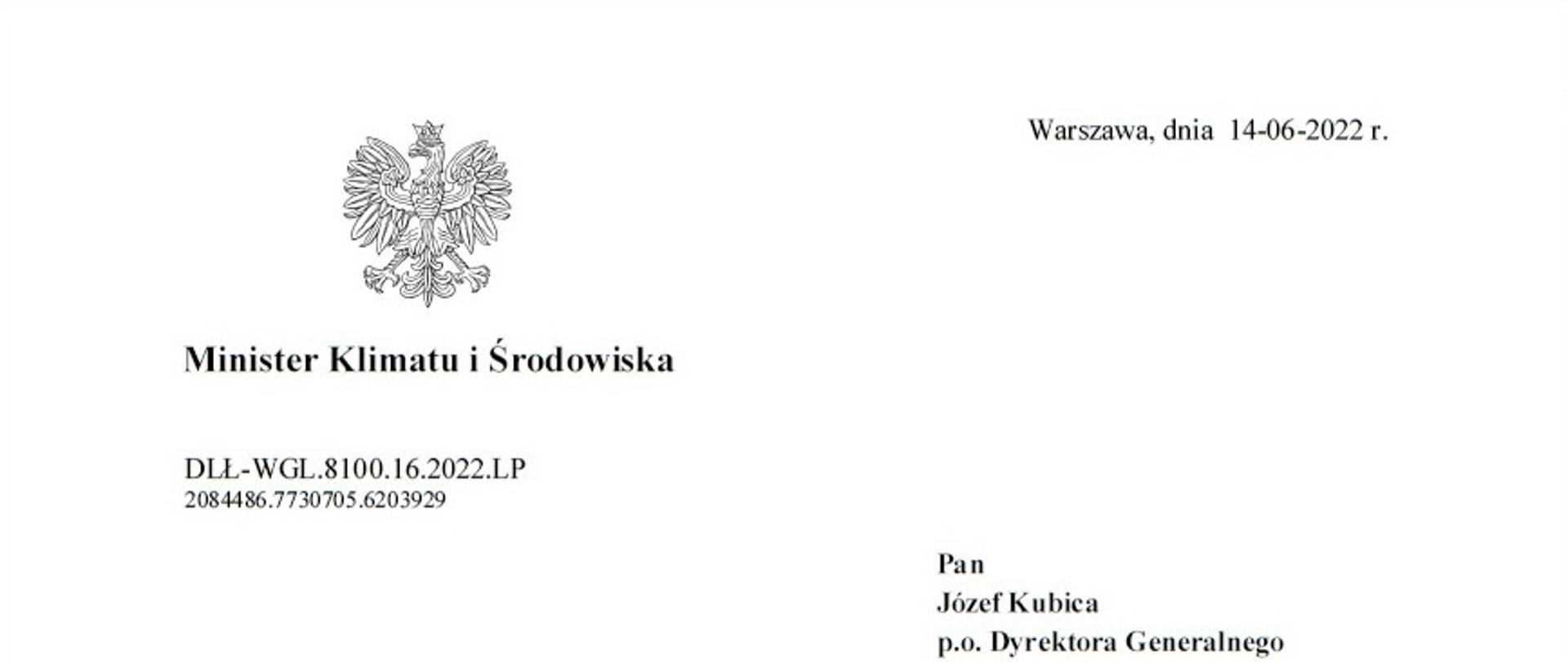 Decyzja Ministra Środowiska zatwierdzająca Plan Urządzania Lasu dla Nadleśnictwa Olkusz na lata 2022-2031