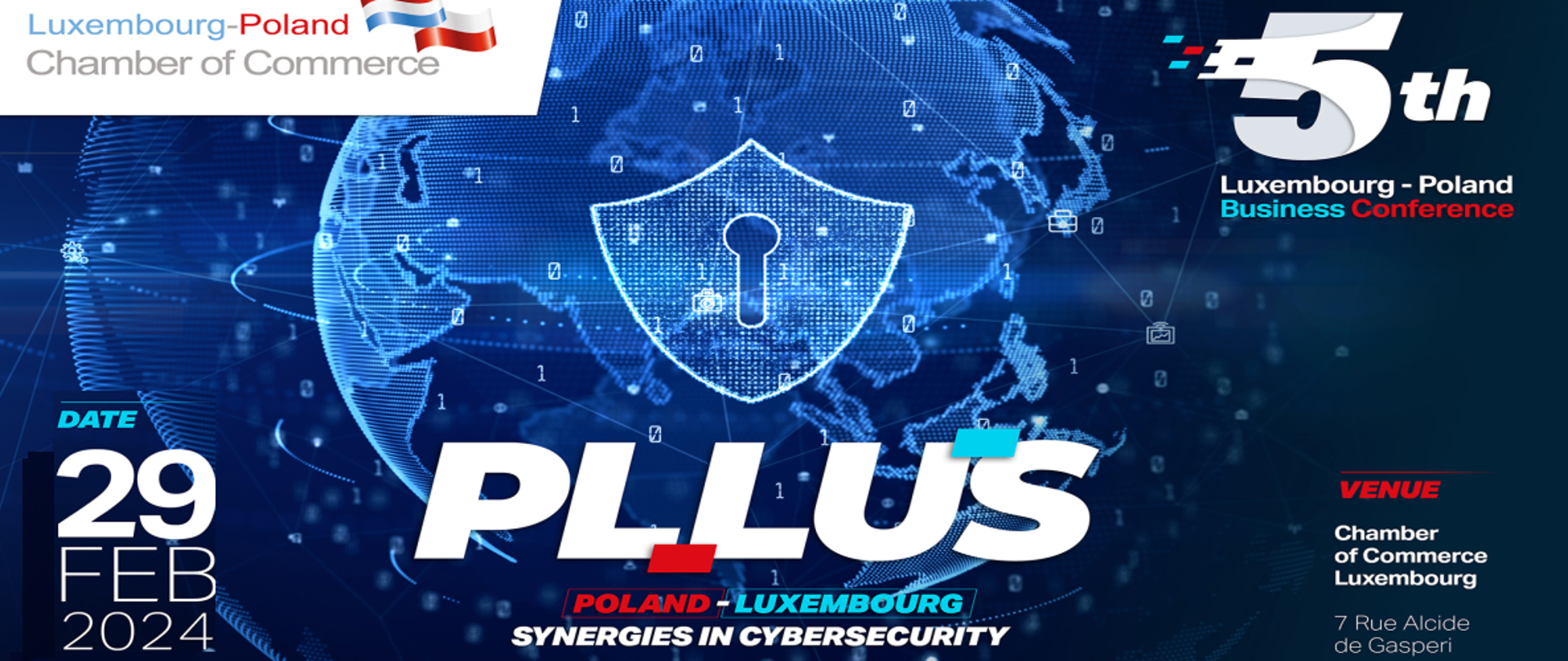 baner informacyjny 5. Polsko-Luksemburska Konferencja Biznesowa PLLUS - Poland Luxembourg Synergies in Cybersecurity
