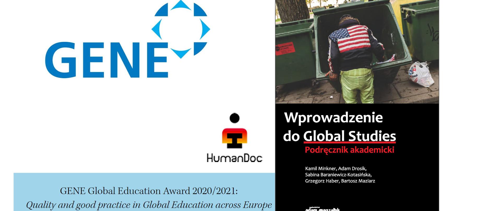 kolaż okładki podręcznika oraz loga konkursu GENE i Fundacji HumanDoc