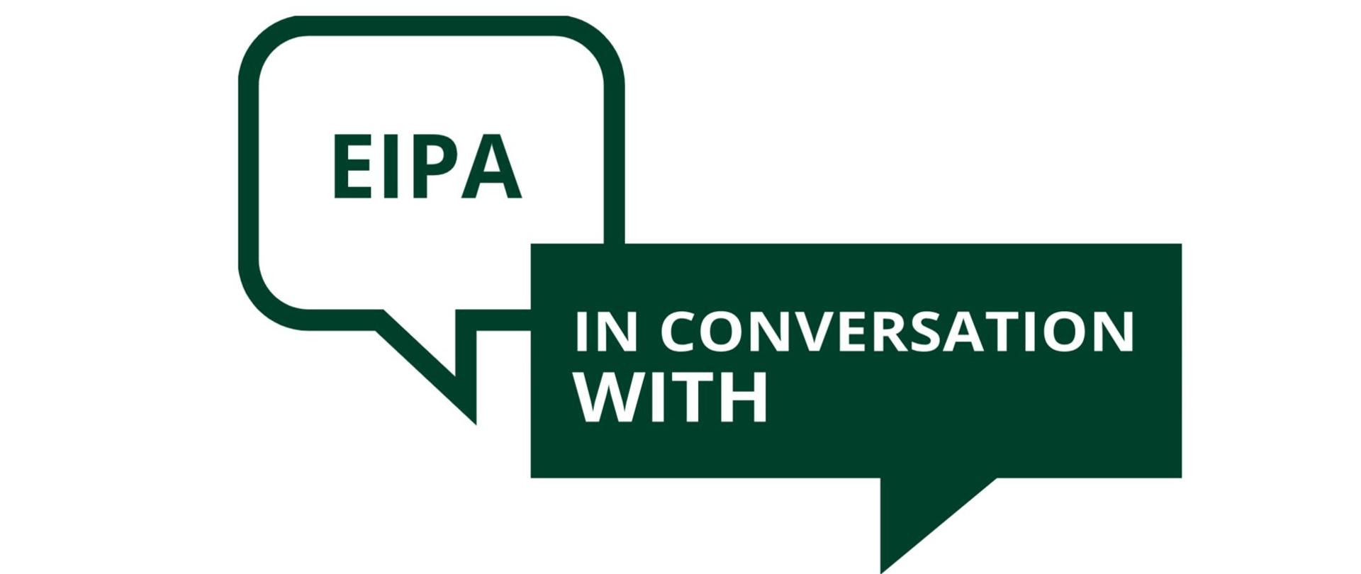 Dwie zielone chmurki, w pierwszej napis EIPA, w drugiej "in conversation with"
