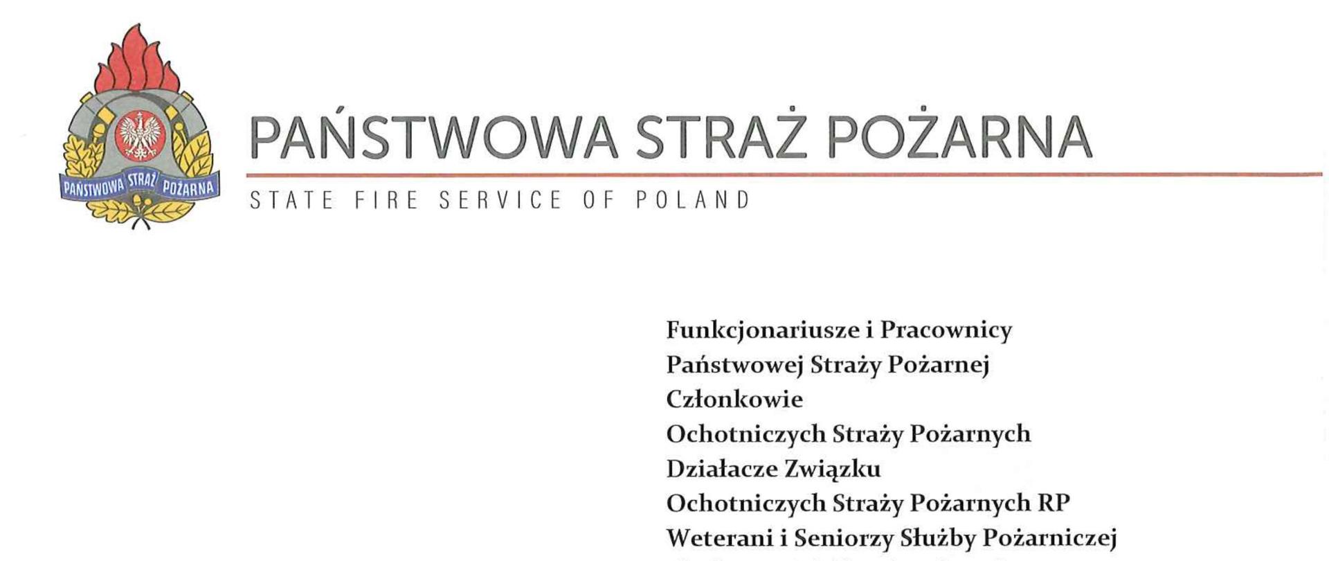 List Kierownictwa Komendy Głównej Państwowej Straży Pożarnej