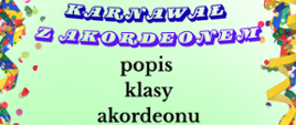 Plakat jubileuszowy z okazji 80-lecia Zespołu Szkół Muzycznych im. Stanisława Moniuszki w Wałbrzychu (1945-2025). Kolorowa grafika z czerwonym akordeonem w centrum, otocznym confetti i dekoracyjnymi wstęgami. Zaproszenie na popis klasy akordeonu 12 stycznia 2026 r. o godz. 16:15 w auli szkoły przy ul. Piętnastolecia 24