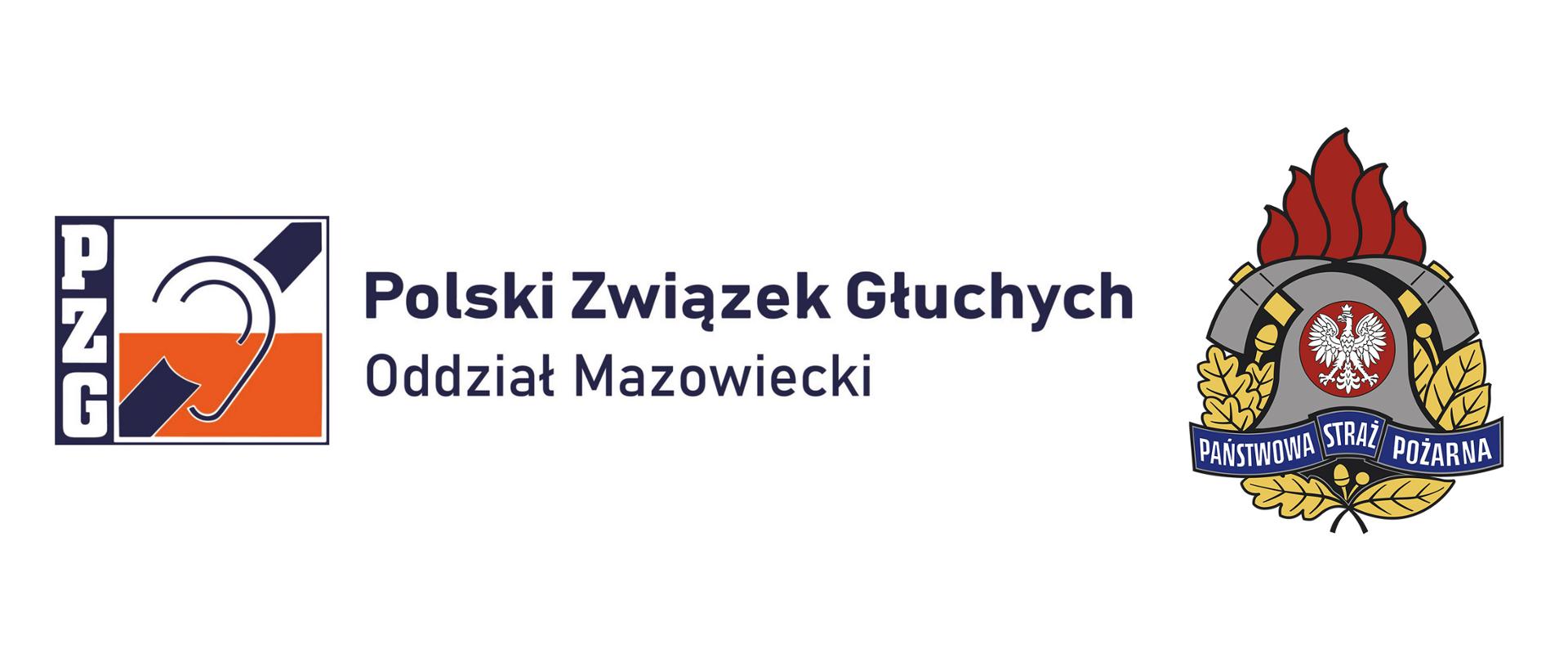 baner z napisem Polski Związek Głuchych Oddział Mazowiecki PZG oraz logo PSP