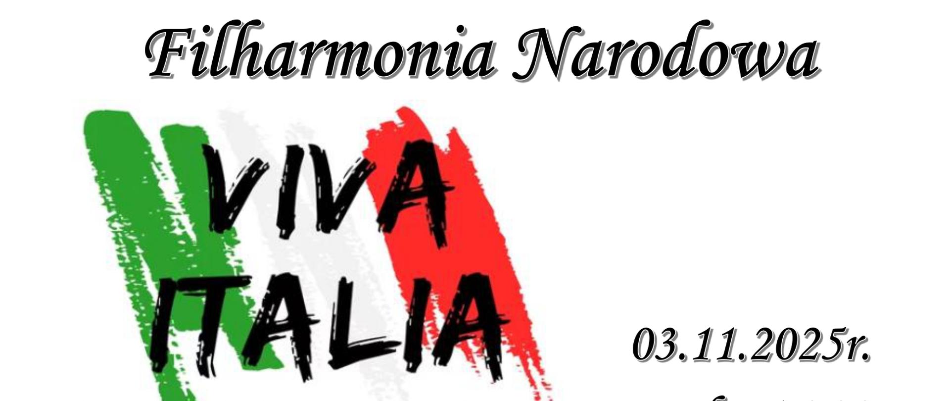 Plakat z ogłoszeniem o koncercie Filharmonii Narodowej 3 listopada 2025. Czarne litery na zielonym i czerwonym zaznaczeniu pisakiem białej kartki. U góry z lewej strony logo szkoły, z prawej Filharmonii Narodowej