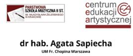 dr hab.Agata Sapiecha -Interpretacja utworów polifonicznych na instrument solo na przykładzie 12 Fantazji Georga Philippa Telemanna 29-30.01.2024- platat biały z logo szkoły i CEA