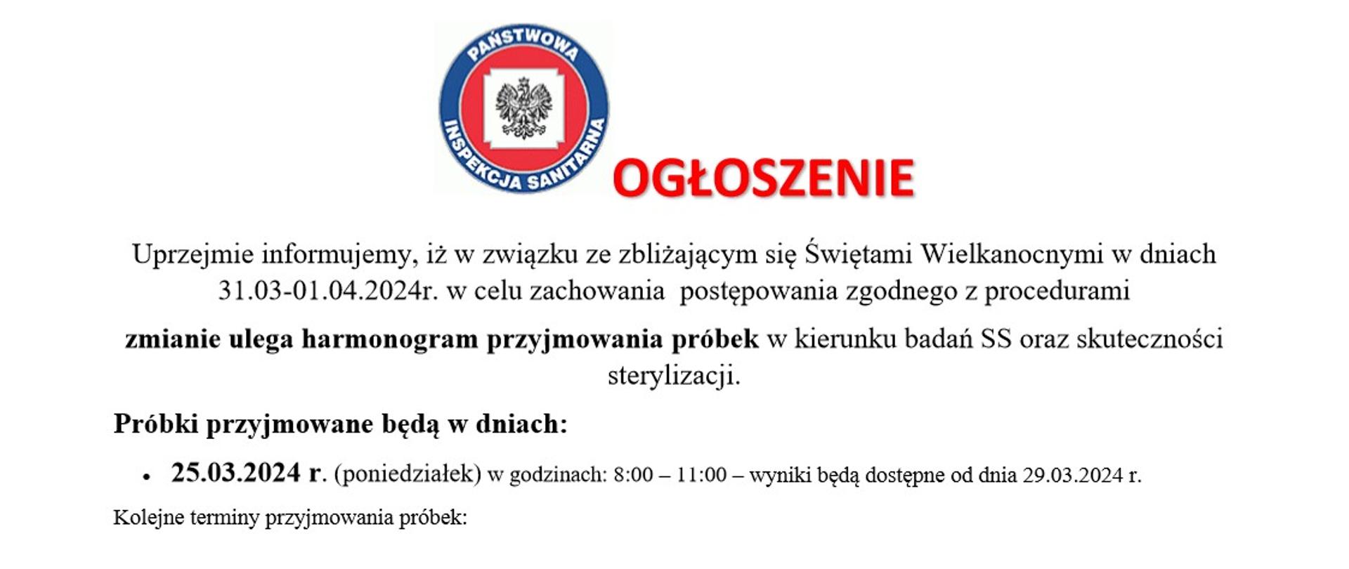 Ogłoszenie_zmiana_dni_przyjmowania_prob
