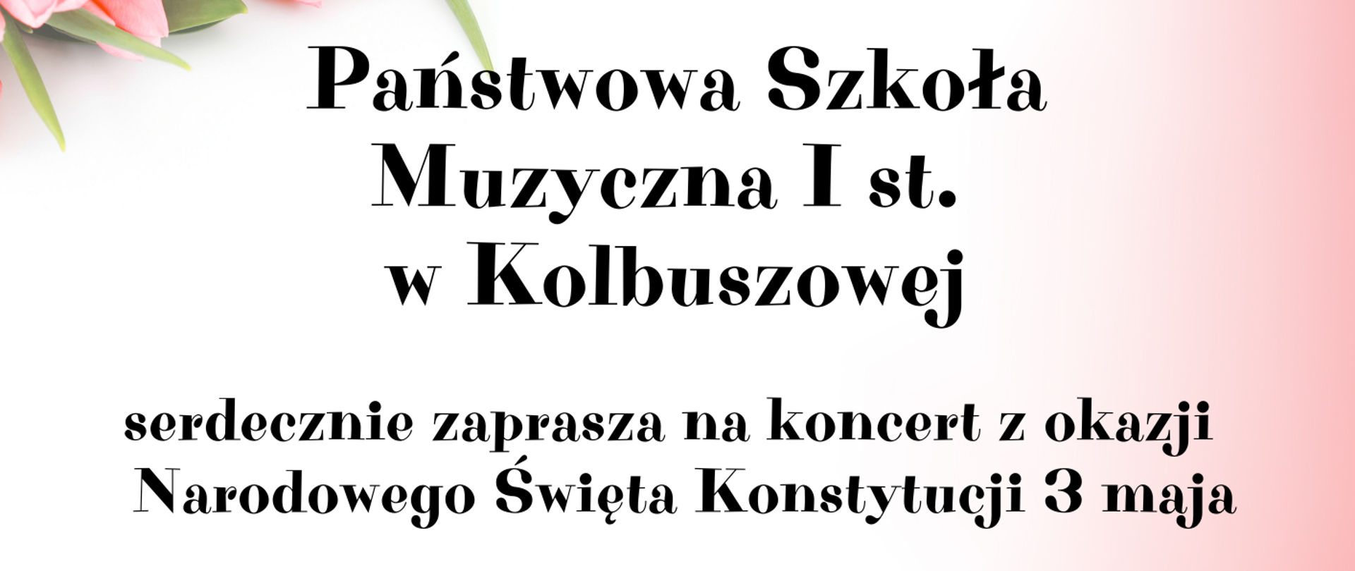 Plakat na biało czerwonym tle z informacją o koncercie w kolorze czarnym i białym. Pośrodku nuty i klawiatura.