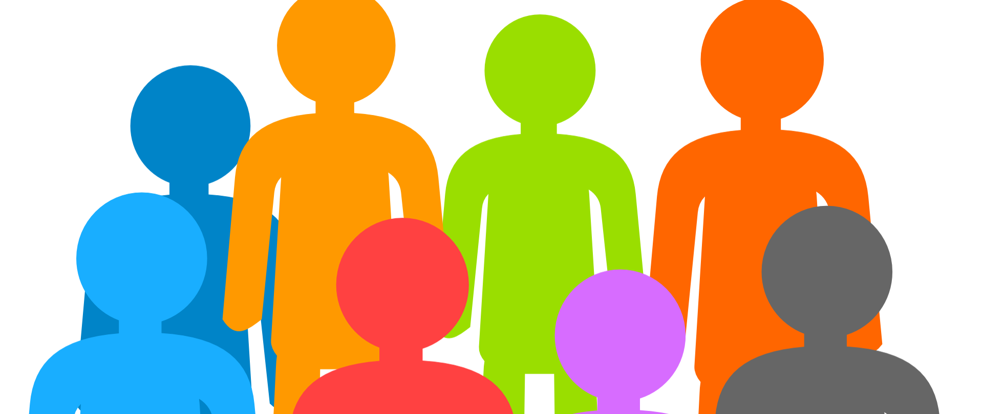 Grafika przedstawiająca postaci ludzi w różnych kolorach. 