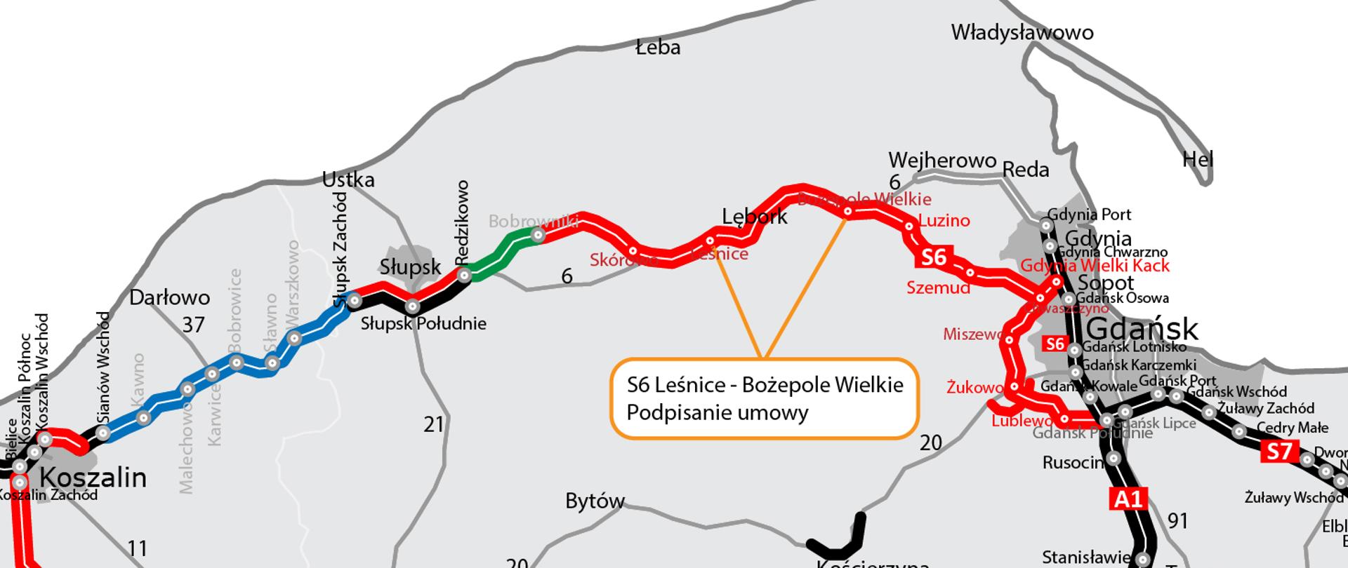 Mapa S6 Leśnice - Bożepole Wielkie
