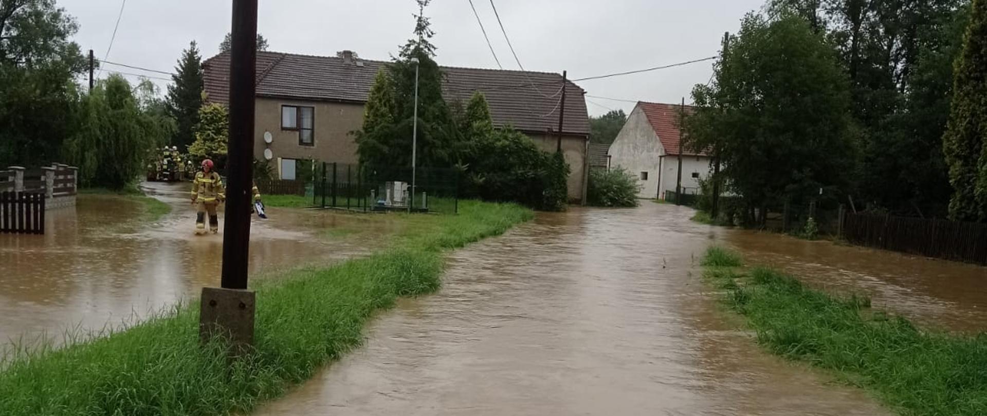 Zdjęcie przedstawia powódź w miejscowości Łąki Kozielskie (powiat strzelecki)