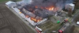 Widok z góry na teren hal objętych pożarem
