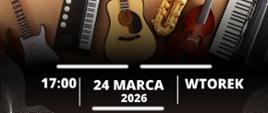 plakat z instrumentami i napisem II Szkolny Koncert Młodych Kompozytorów 17:00 24 marca 2026 wtorek PSM Wodzisław Śląski