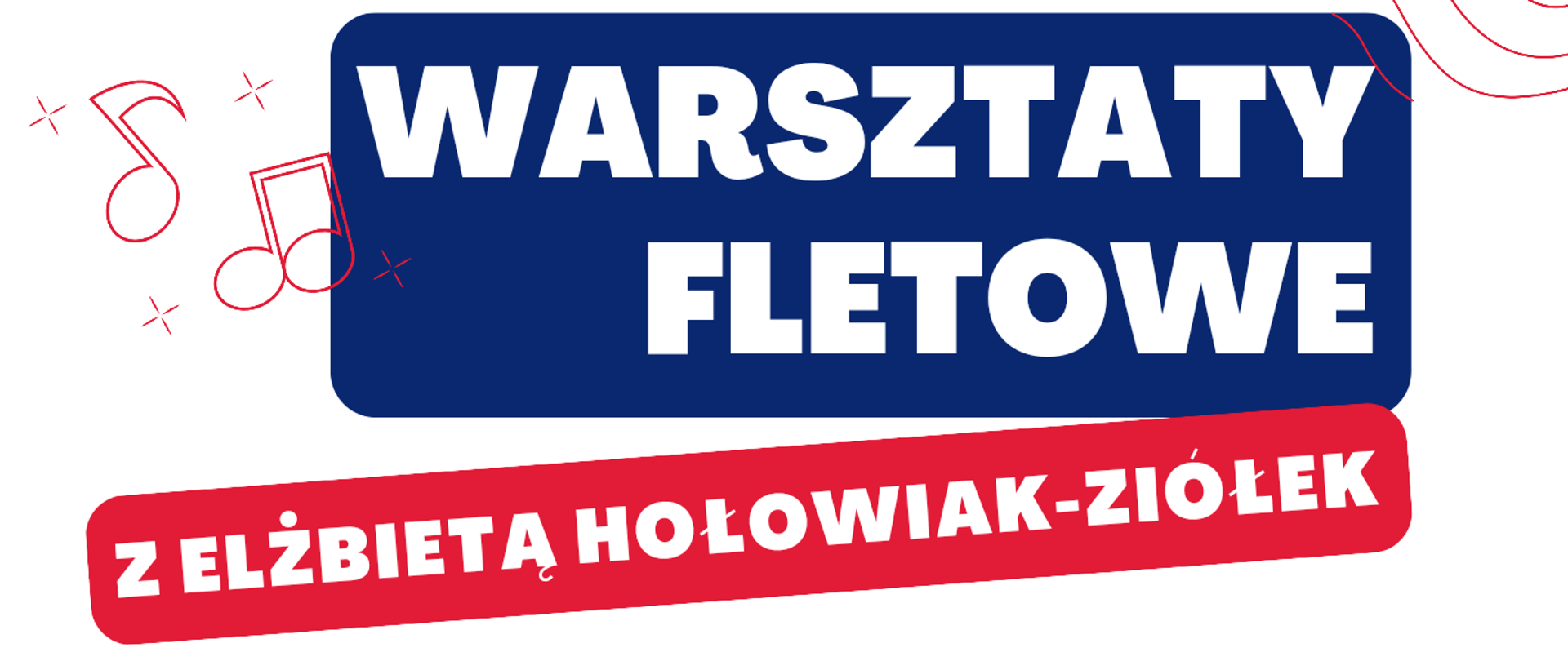 Plakat na białym tle z grafiką fletu oraz informacją tekstową dotyczącą warsztatów fletowych, które odbędą się 20 kwietnia 2024