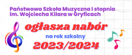 Na białym tle kolorowy napis z informacja o naborze do szkoły 