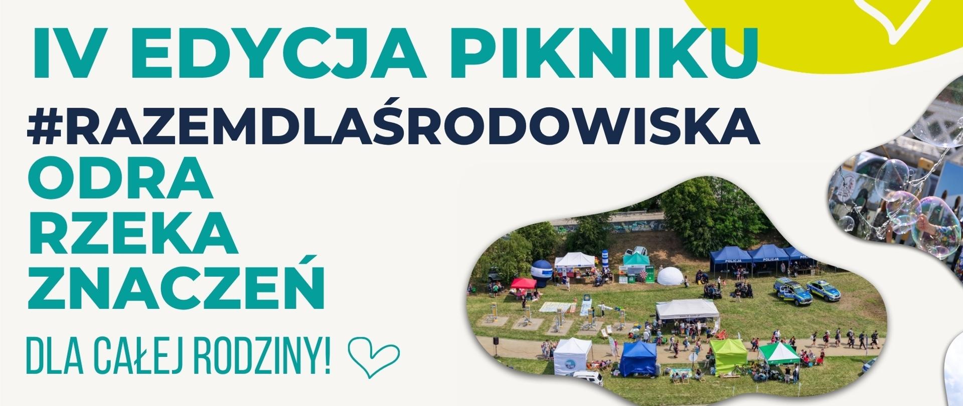 Plakat z opisem wydarzenia - IV Edycja pikniku o nazwie razem dla środowiska. Na plakacie zamieszczono program wydarzenia i najważniejsze informacje organizacyjne.