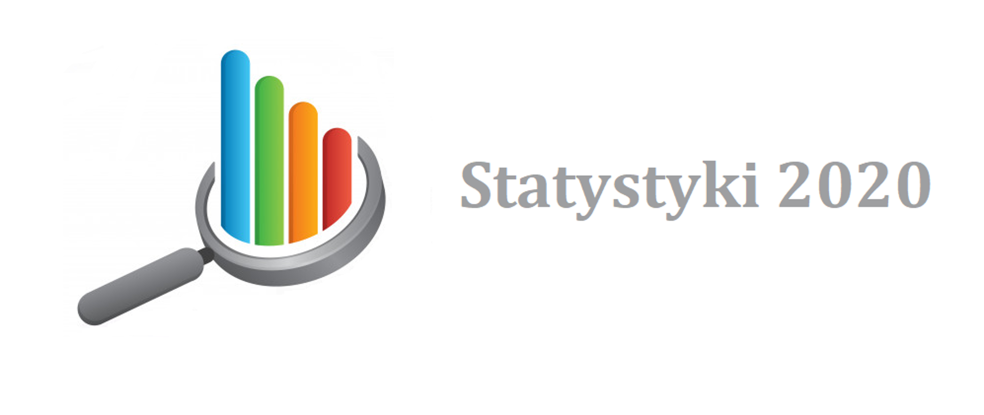 Zdjęcie przedstawia na jasnym tle symboliczna lunetę oraz duży napis w kolorze szarym Statystyki 2020