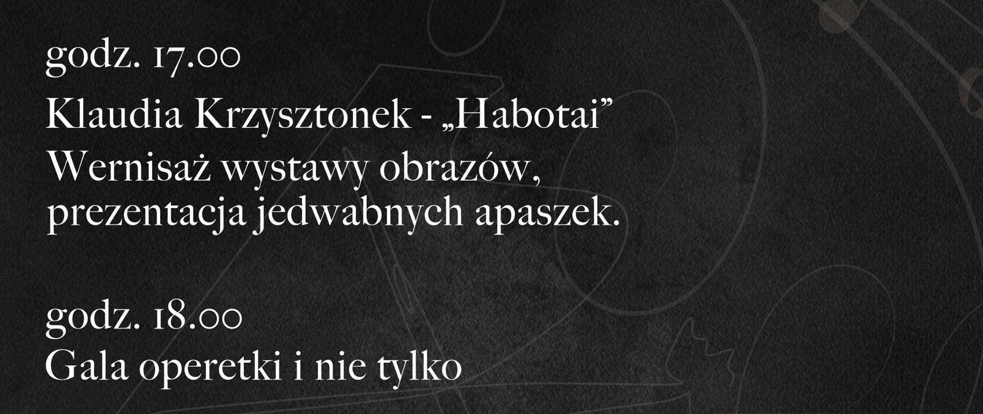 Grafika plakatu na czarnym tle z logo szkoły z zaproszeniem na kolejne wydarzenia z okazji Obchodów Roku Jubileuszowego 