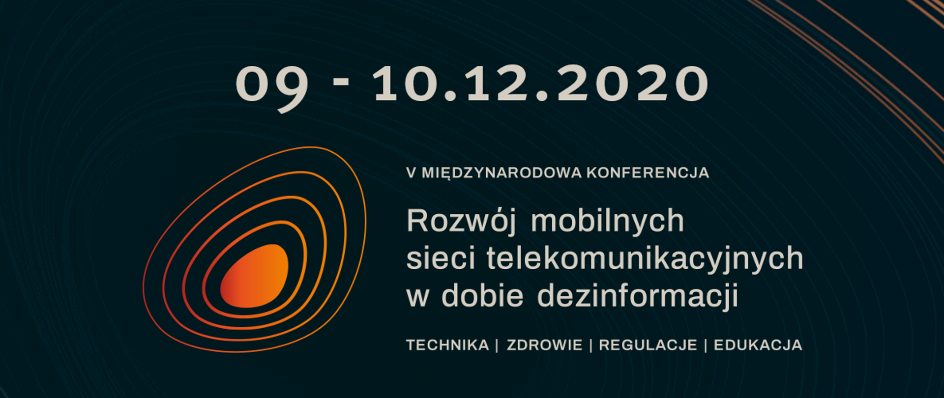 Logo konferencji, data wydarzenia i nazwa: rozwój mobilnych sieci telekomunikacyjnych w dobie dezinformacji – technika, zdrowie, regulacje i edukacja