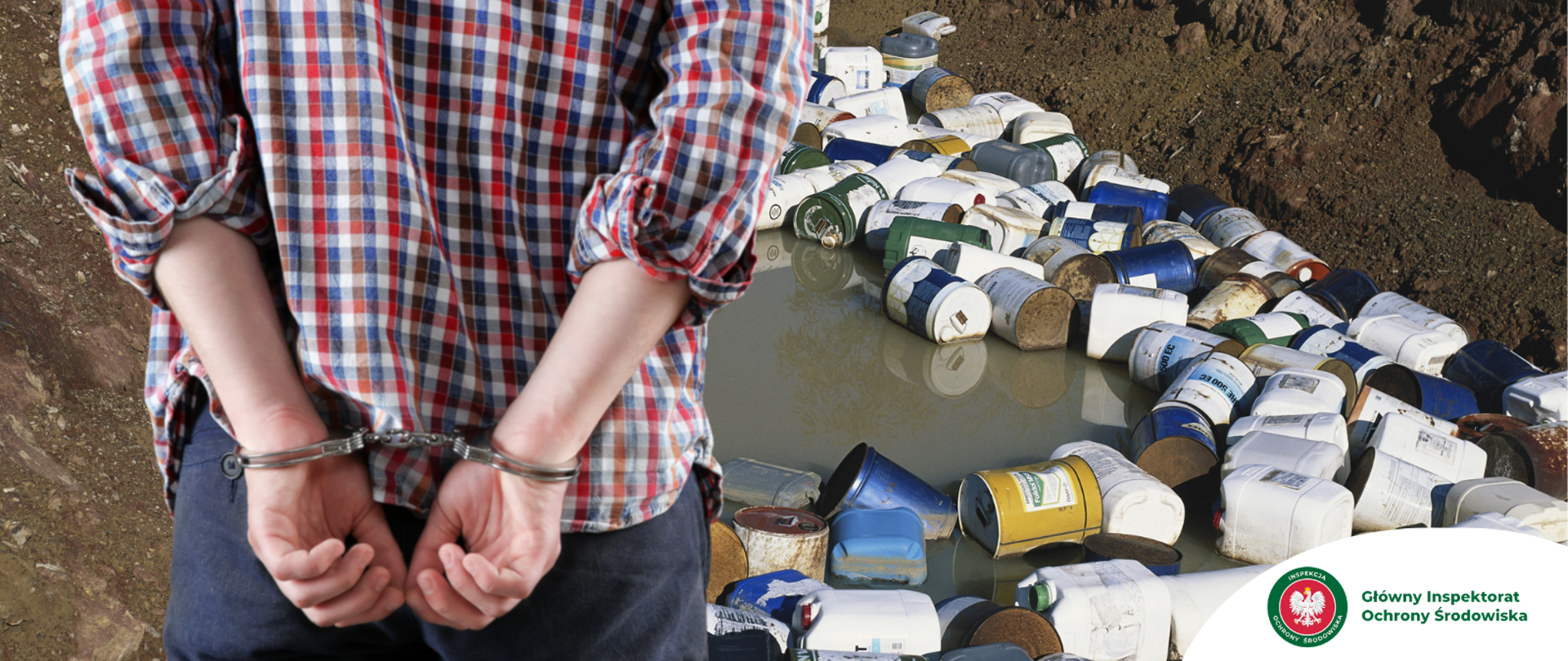 nielegalne składowisko w wyrobisku odpadów niebezpiecznych, człowiek w kajdankach