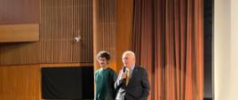 Head of Mission Piotr Świtalski speaks on stage with Arjun Talwar, director of the film Letters from Wolf Street, before the film's screening in New Delhi (Stein Auditorium, India Habitat Center)