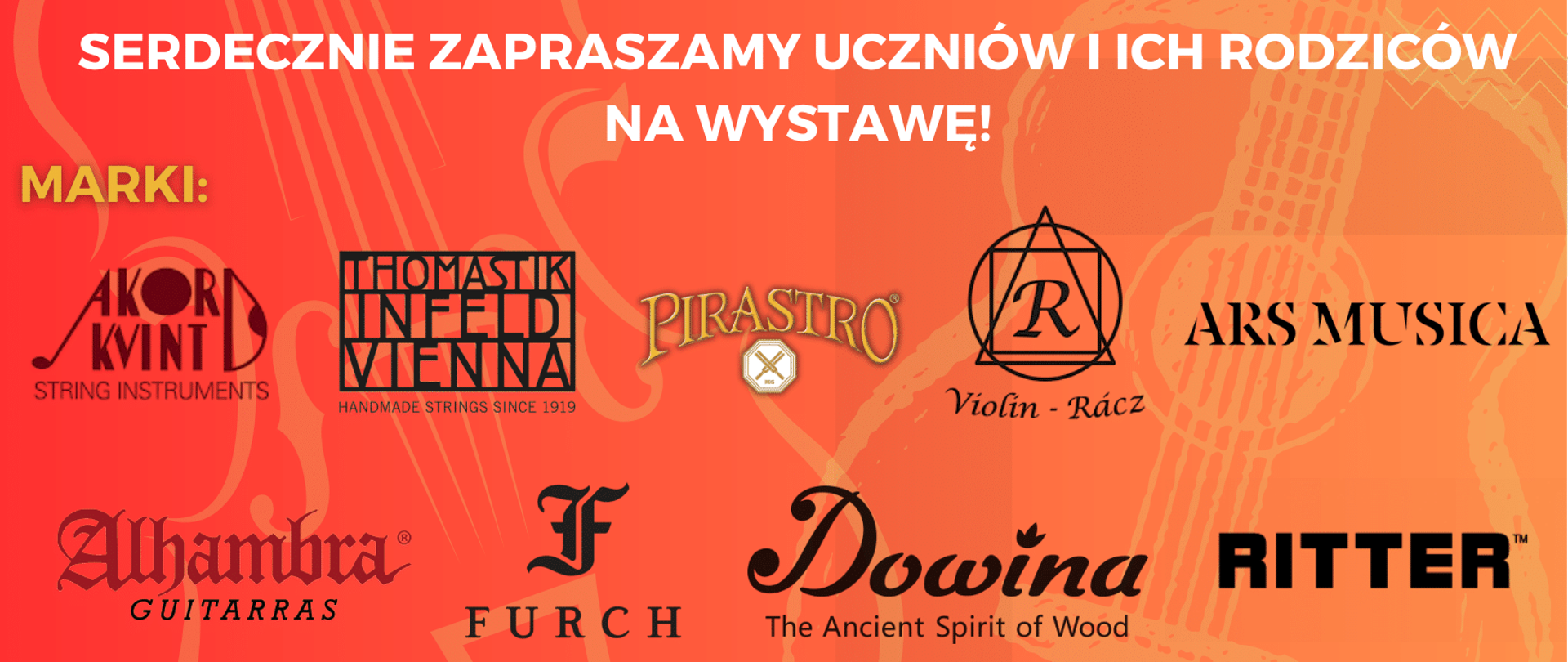 Plakat widać w kolorze pomarańczowym. Na dole widać logotypy w różnych nazw firm.