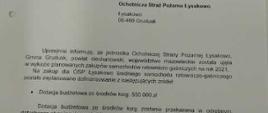 Zdjęcie przedstawia zdjęcie promesy na średni samochód ratowniczo gaśniczy dla OSP Łysakowo
