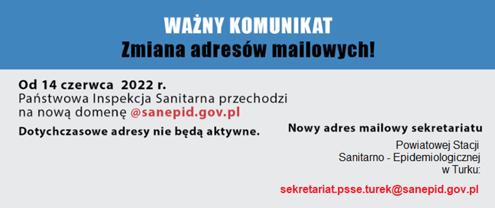 ważny komunikat - zmiana adresów mailowych