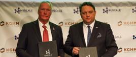 KGHM Polska Miedz President Marcin Chludzinski and NuScale Power Director General John Hopkin during during the ceremony of signing the agreeement between the two companies