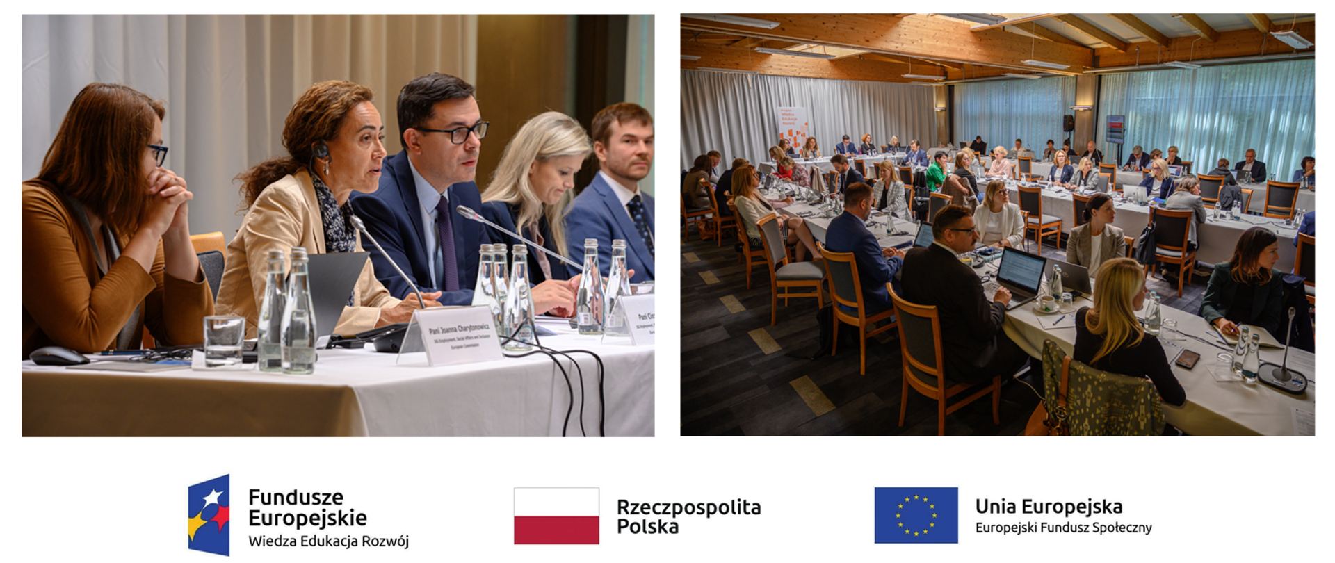Kolaż dwóch zdjęć z posiedzenia. Na dole trzy logotypy.