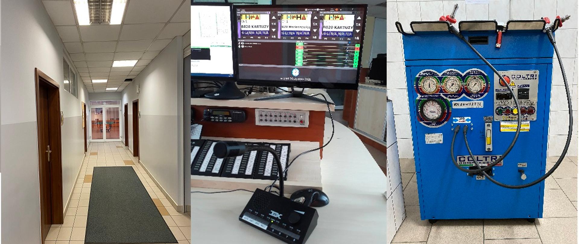 Korytarz PSP, konsola trx, sprężarka do ładowania butli