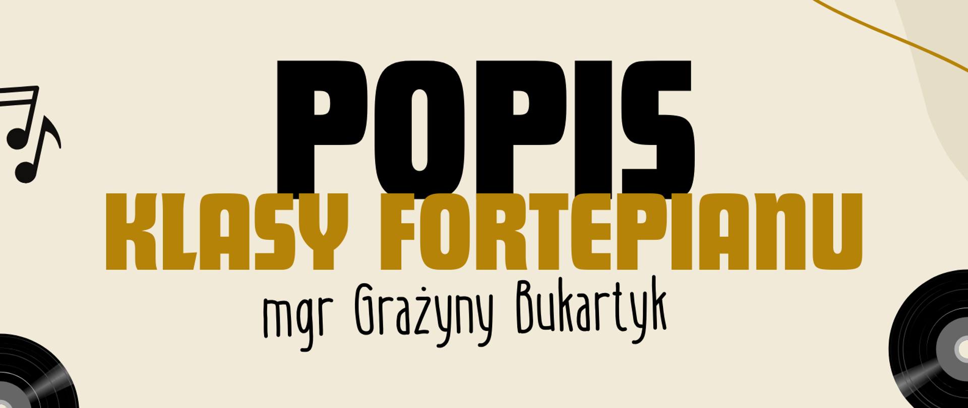 Na beżowym tle z grafikami nut oraz fortepianu umieszczone zostały informacje dotyczące wydarzenia.