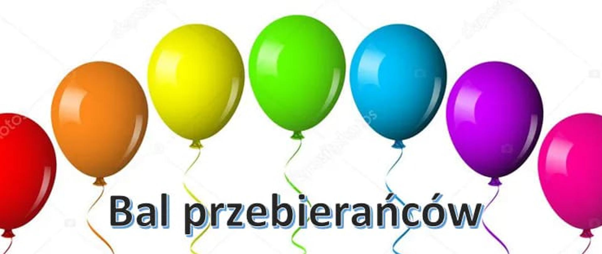 Od góry widać kolorowe balony ze zwisającymi wstążeczkami. poniżej tekst: bal przebierańców. Zapraszamy na karnawałowe szaleństwo uczniów szkoły muzycznej. Klasy 1-3 c.6-letniego w Muzyczna Zerówka. Dobra muzyka, świetna zabawa i poczęsunek. Piątek, 3 lutego 2023, godz. 17:00-19:00