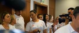 Powitanie polskich lekkoatletów - uczestników ME Berlin 2018 Zawodnicy przed konferencją