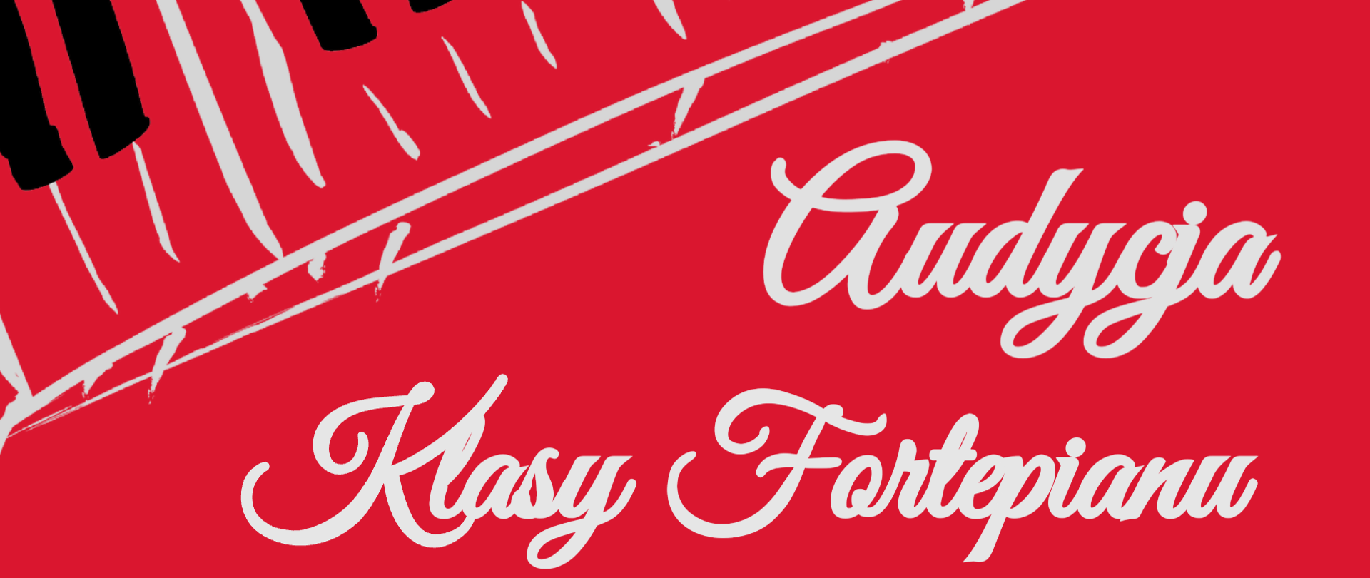 Czerwone tło, na górze namalowana klawiatura, informacje dotyczące audycji klasy fortepianu pani Iwony Pyrkosz - Kubiak, 30 listopada 2023 roku o godz. 17.00 w sali 59