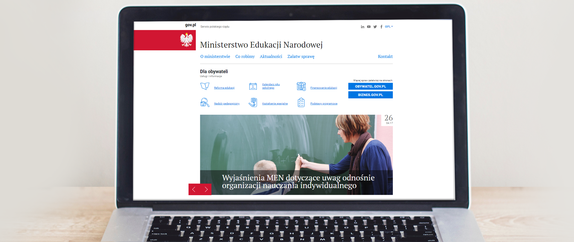 Ekran prezentujący stronę internetową Ministerstwa Edukacji Narodowej