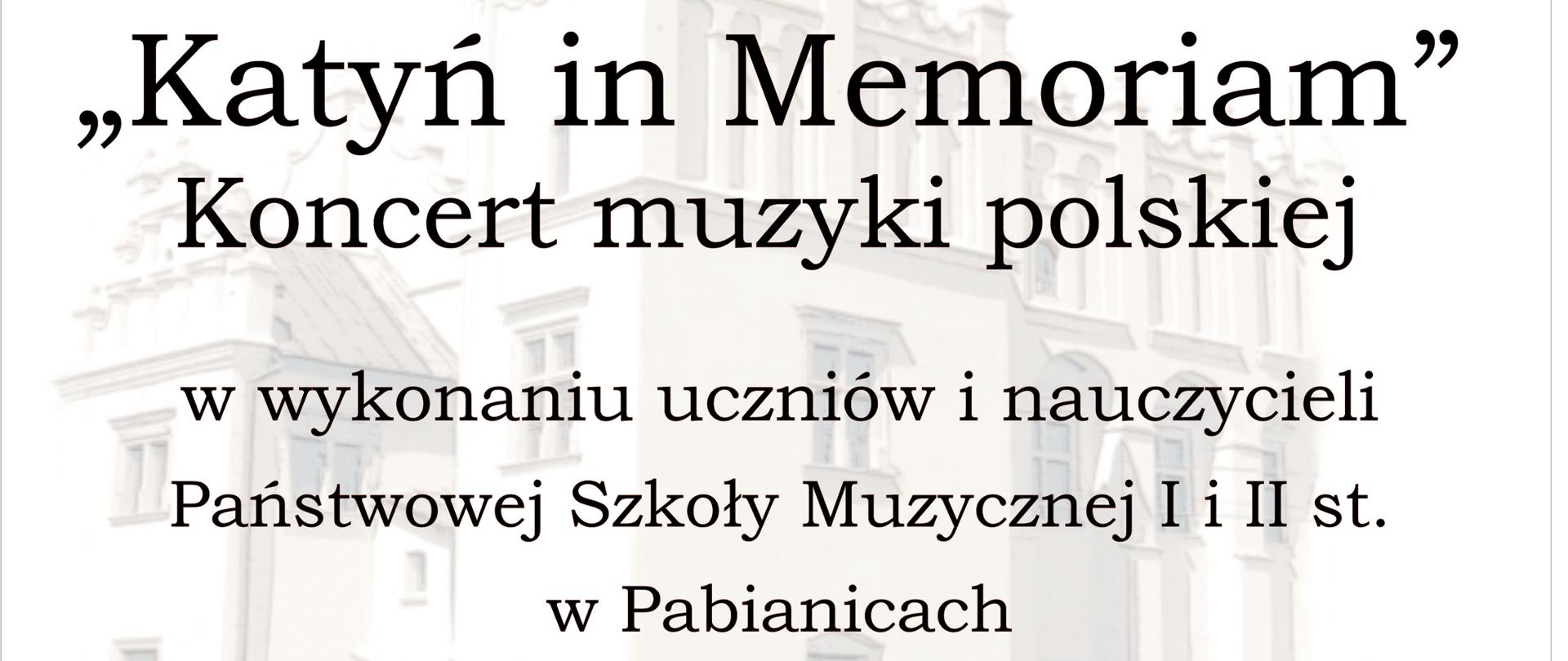 W górnej części plakatu logo PSM w Pabianicach i Muzeum miasta Pabianic, w środkowej części na białym tle,tytuł koncertu wraz z informacją o prowadzącym, dacie i miejscu wydarzenia. W tle szary zarys renesansowego dworu kapituły krakowskiej - siedziby muzeum.