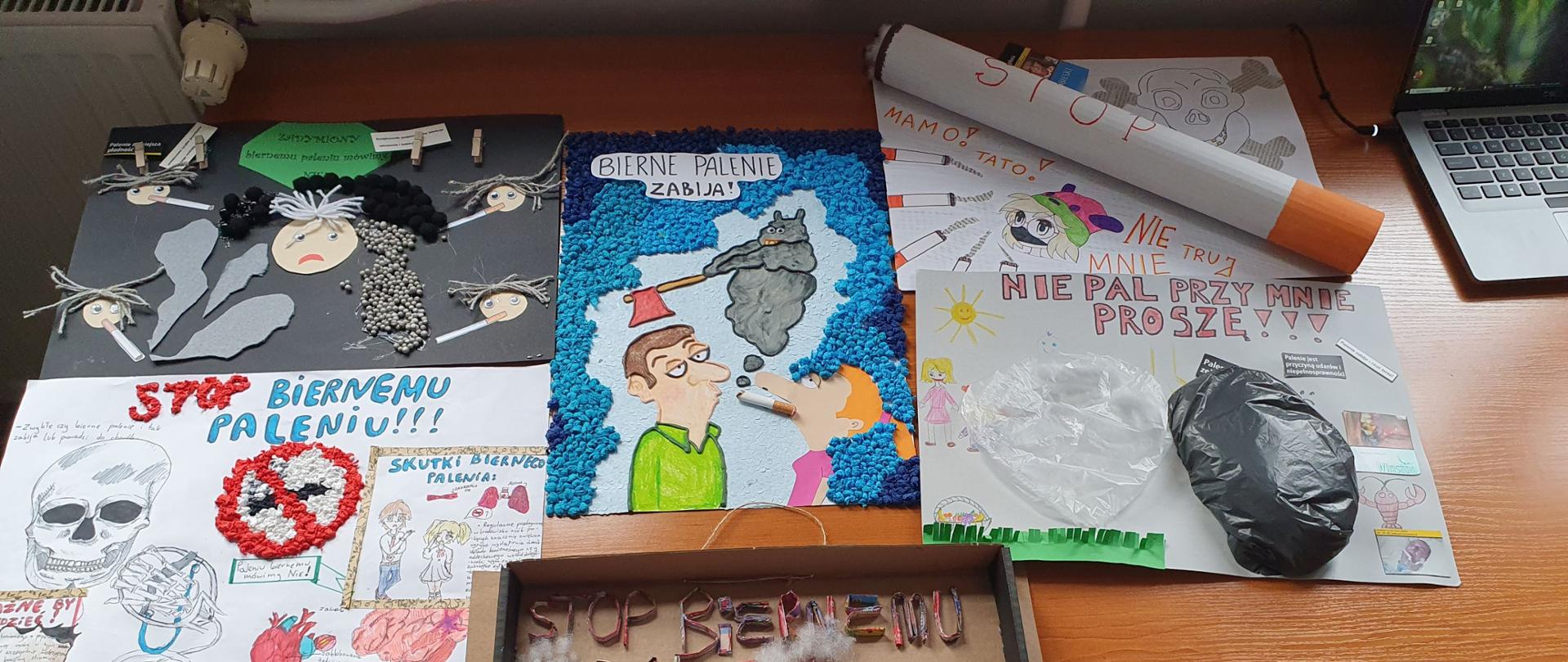 Grafika przedstawia zdjęcie 6 prac plastycznych wykonanych przez dzieci z powiatu szczecineckiego 